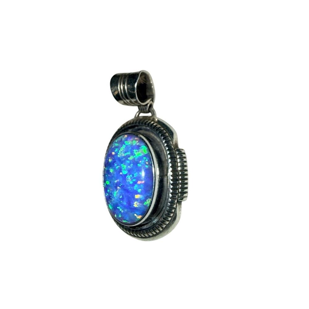 Native Triple Opal Gemstone 925 Pendant Navajo - Picture 3 of 10